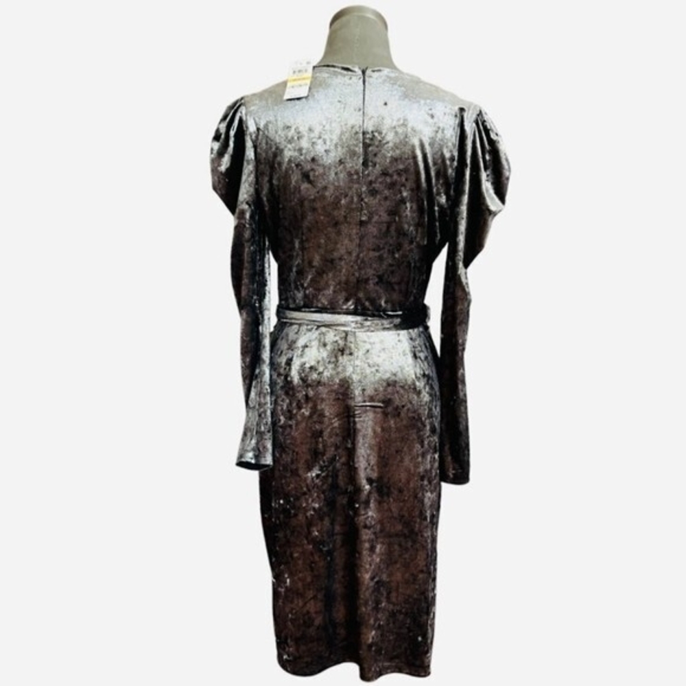 INC International Concepts Silver Velvet Wrap Dress M Puffed Sleeve Lined NWT - Picture 9 of 11
